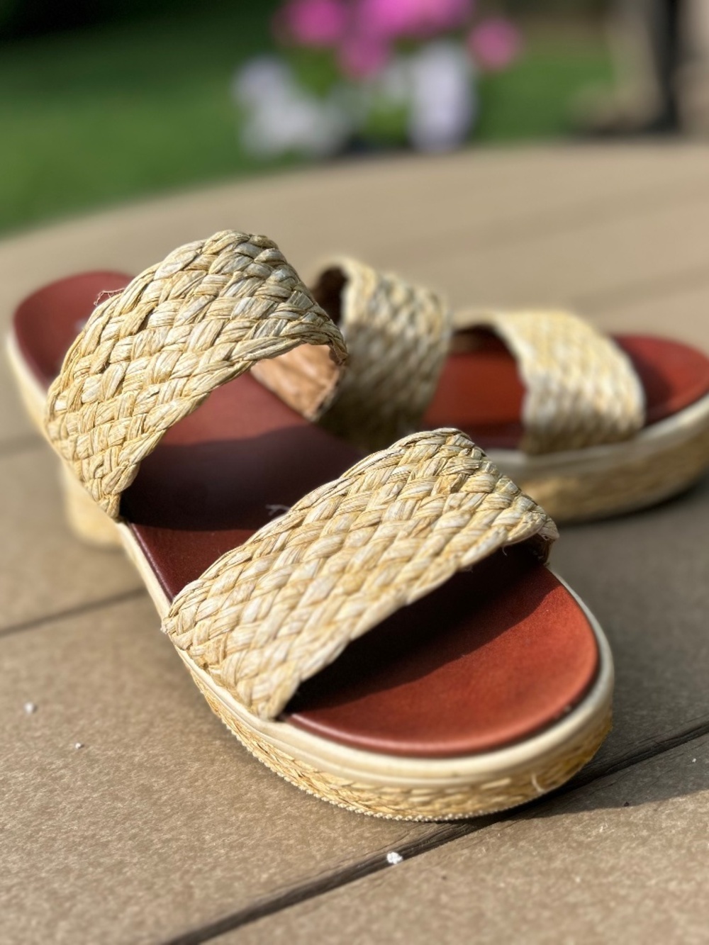 MIA Braided Raffia Tan Double-Strap Platform Slide Sandals Women’s 8